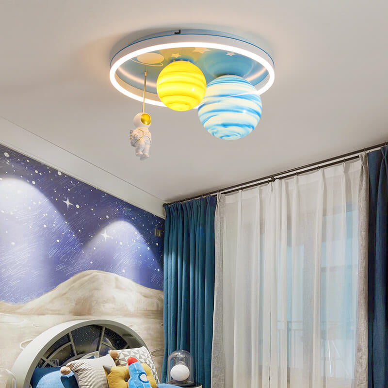 Astronaut Planet Round Kids Flush Mount Ceiling Light