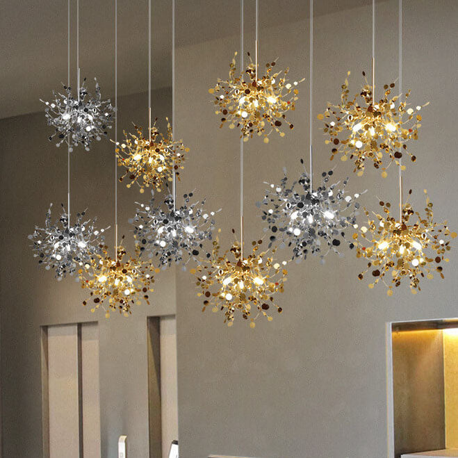 Zeitgenössischer nordischer kreativer Kunst-Kronleuchter aus Edelstahl mit 3 Lichtern für Wohnzimmer 