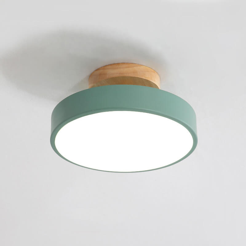 Nordic Wood  Round Acrylic LED Semi-Flush Mount Ceiling Light