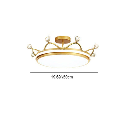 Contemporary Creative Kids Crown Iron Acrylic LED Semi-Flush Mount Ceiling Light For Bedroom