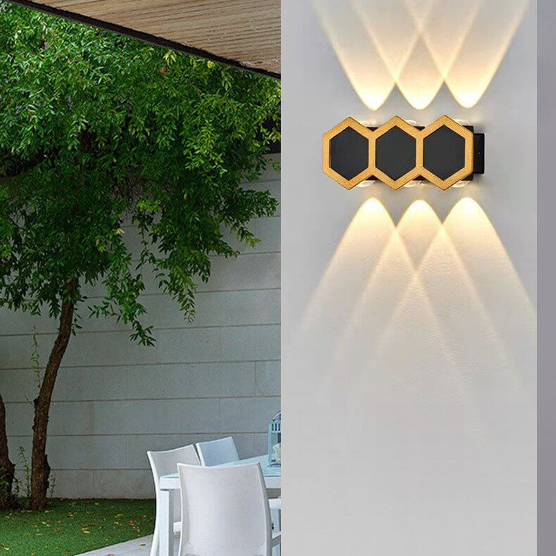 Outdoor Simple Hexagonal Combination Black Gold LED Wall Sconce Lamp