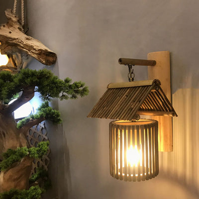 Modern Simplicity Bamboo Weaving Zylinder 1-Licht-Wandleuchte