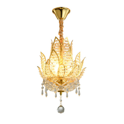 Chinese Style Lotus Zen Crystal 3-Light Chandeliers