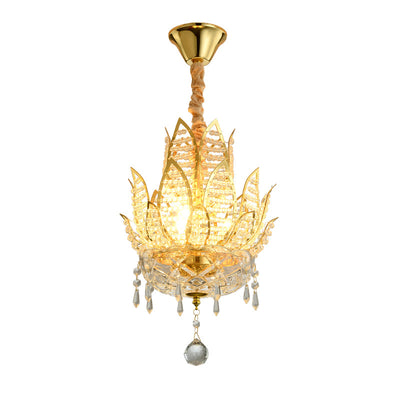 Chinesischer Stil Lotus Zen Kristall Kronleuchter mit 3 Lichtern 