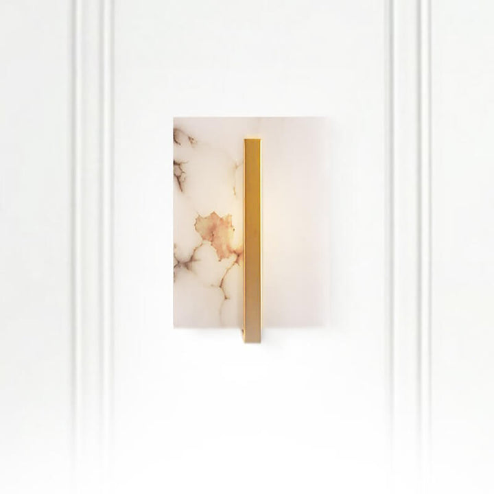 Traditional Chinese Marble Copper Square 1-Light Wall Sconce Lamp For Bedroom