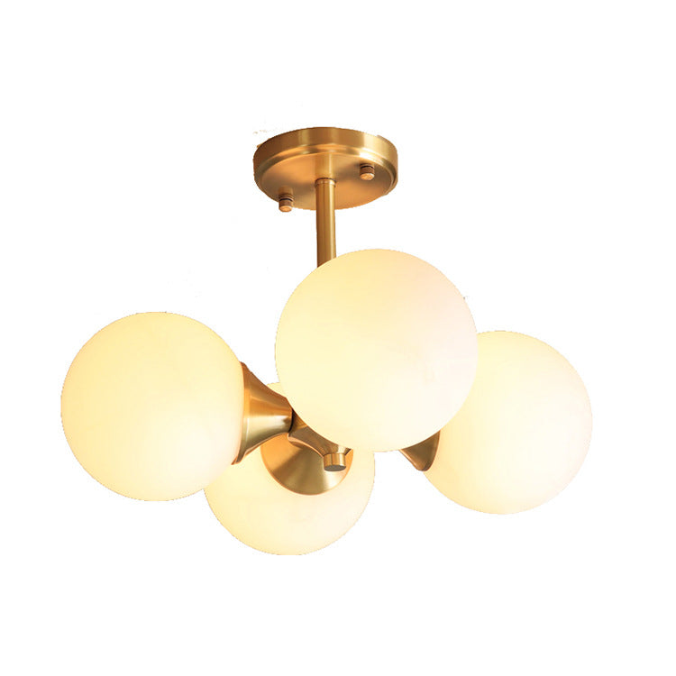 European Vintage Minimal Round Ball All Brass Glass 4-Light Semi-Flush Mount Light
