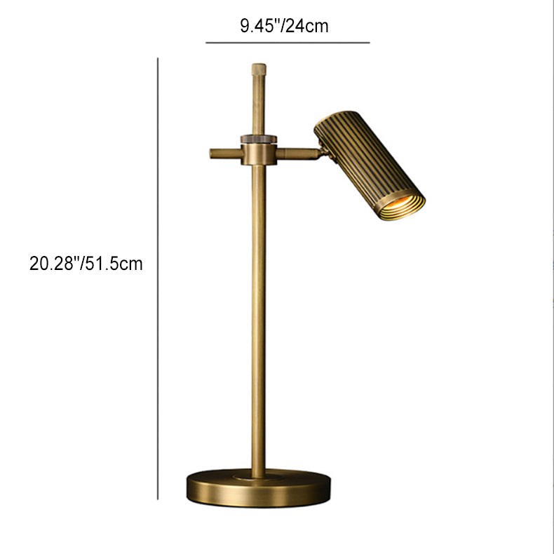 Modern Luxury Gold Brass Finish Frame Adjustable Cylinder Shade 1-Light Table Lamp For Home Office