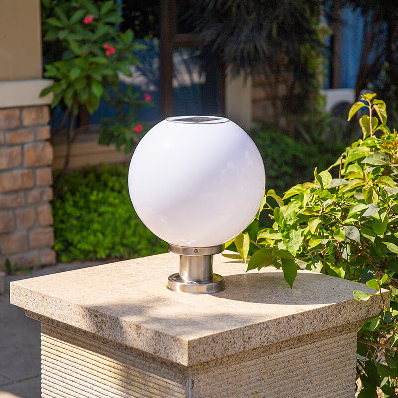 Lampe LED solaire à tête ronde en acier inoxydable et acrylique, luminaire décoratif d&