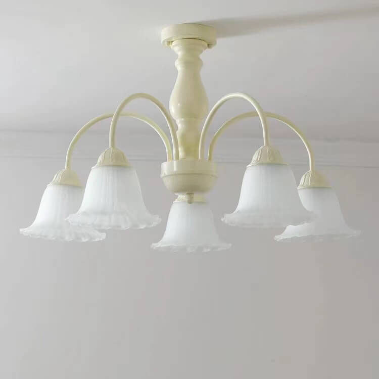 French Cream Glass Flower Shade 3/5/6/8 Light Semi- Flush Mount Ceiling Light