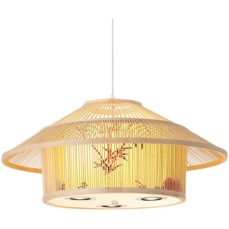 Modern Chinese Bamboo Weaving Lantern Hat 2/6 Light Chandelier