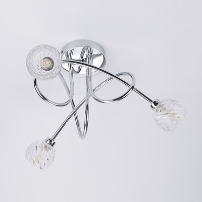 Lustre de plafond semi-encastré à 3 lumières en verre cristal nordique avec lignes torsadées 