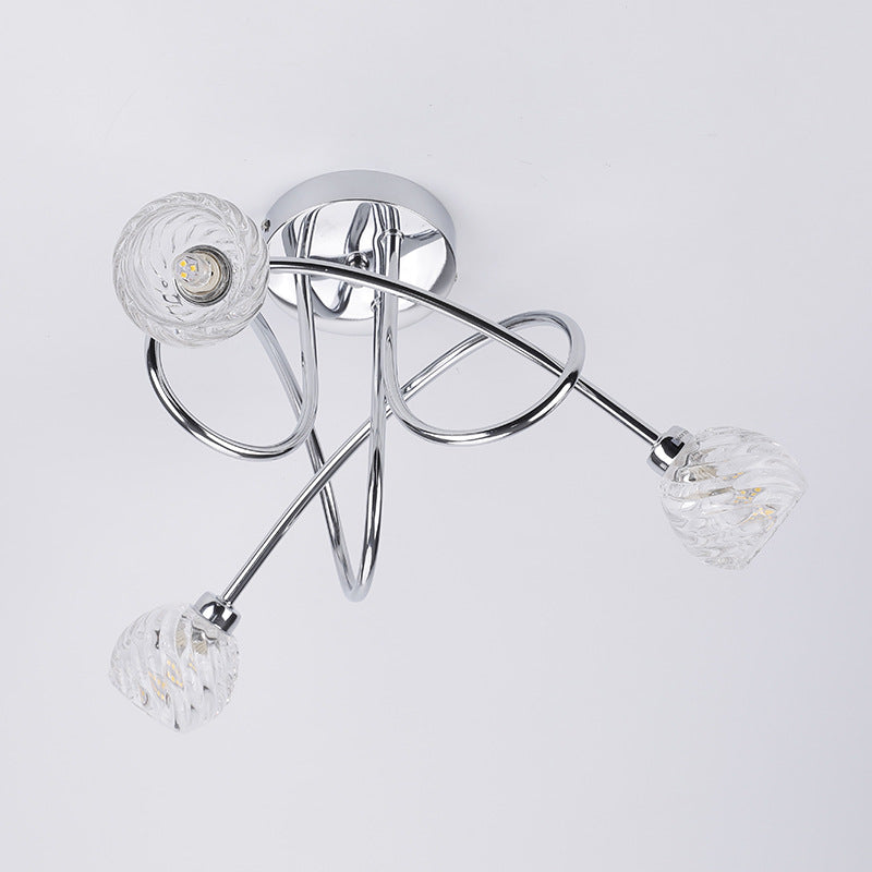 Lustre de plafond semi-encastré à 3 lumières en verre cristal nordique avec lignes torsadées 
