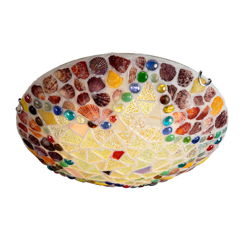Luminaire encastré à 1 lumière avec coque en verre et matériel Tiffany rustique européen 