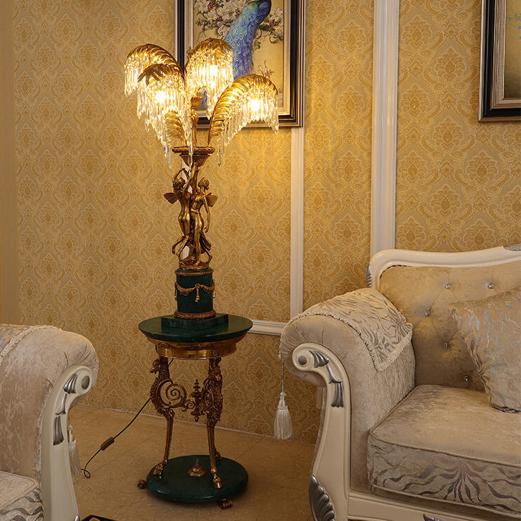 Vintage French Brass Crystal Tree Angel Design Luxury 6-Light Table Lamp