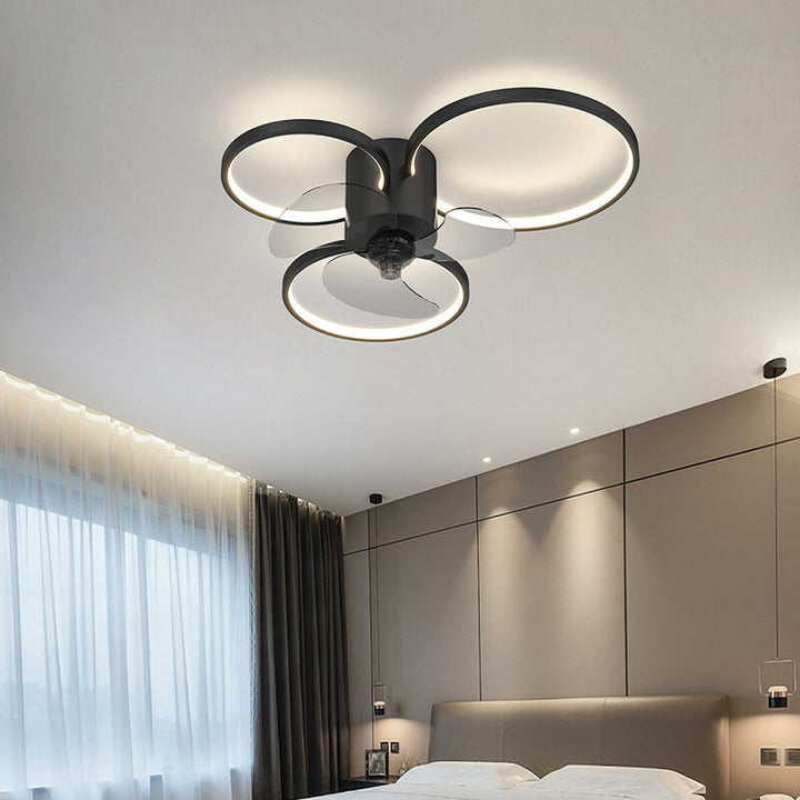 Modern Light Luxury Geometric Square Round Design LED Flush Mount Ceiling Fan Light