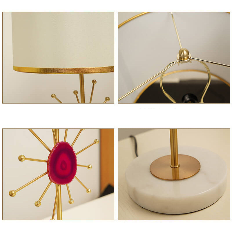 Lampe de table 1 lumière avec base en agate en tissu de luxe léger européen 