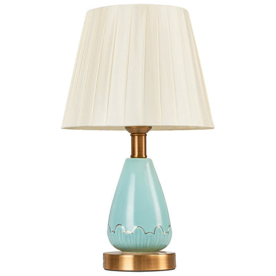 Nordic Light Luxury Fabric Cone Ceramic Base 1-Light Table Lamp
