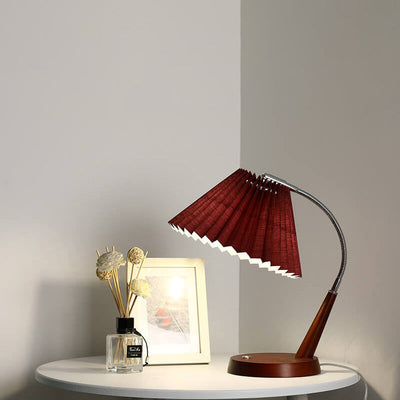 Vintage Pleated Fabric Wood Base Touch 1-Light Table Lamp