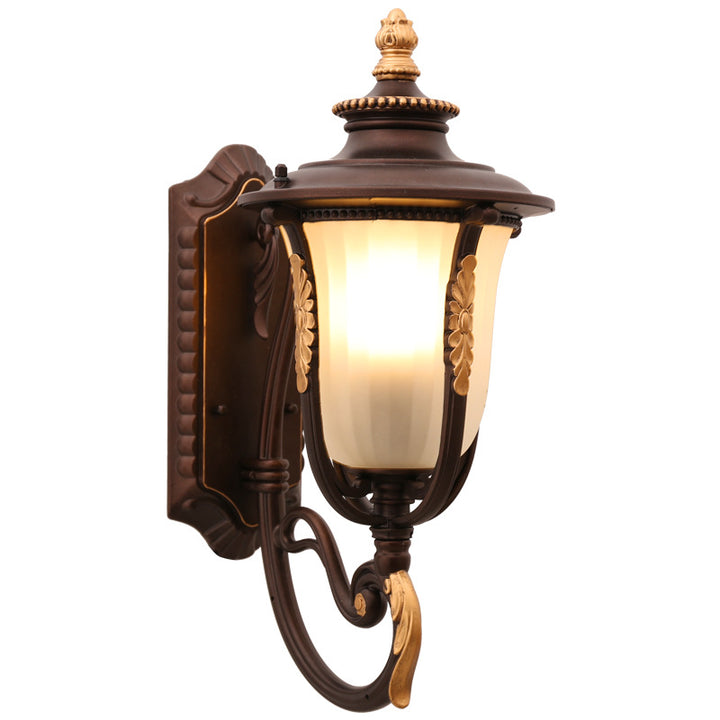 Traditional Vintage Coffee Gilded Aluminum Glass 1-Light Waterproof Wall Sconce Lamp