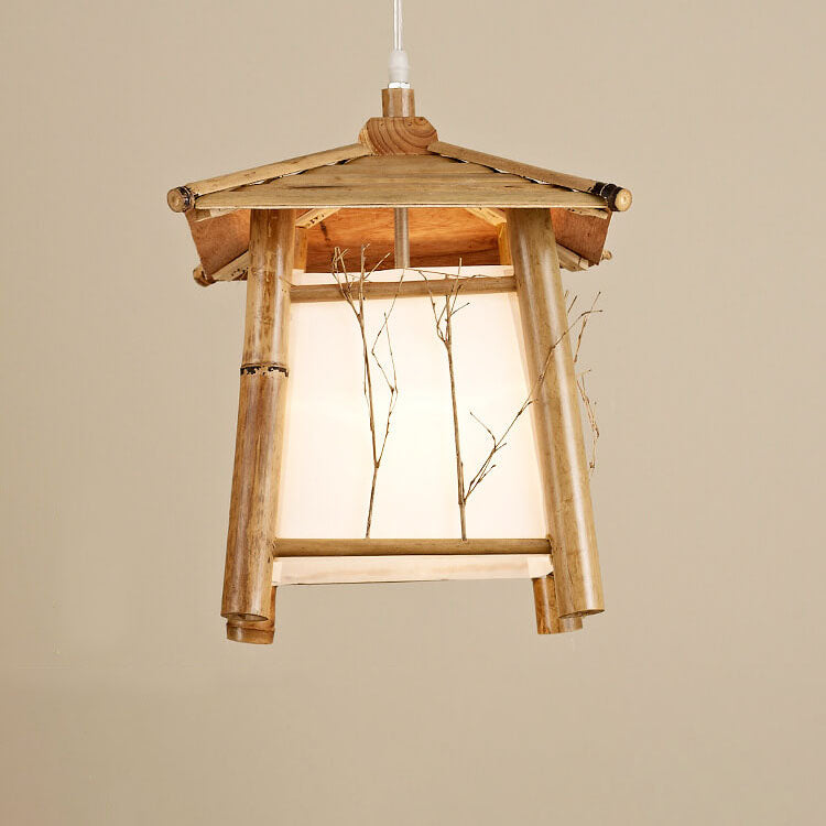 Traditional Japanese Bamboo Weaving Metal 1-Light Pendant Light For Dining Room