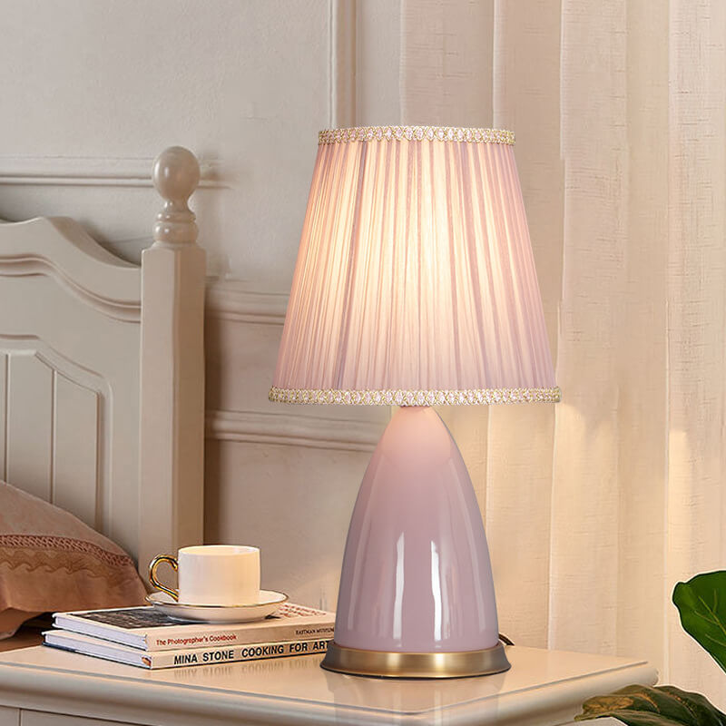 Lampe de table moderne et minimaliste à abat-jour conique en céramique à 1 lumière avec variateur tactile