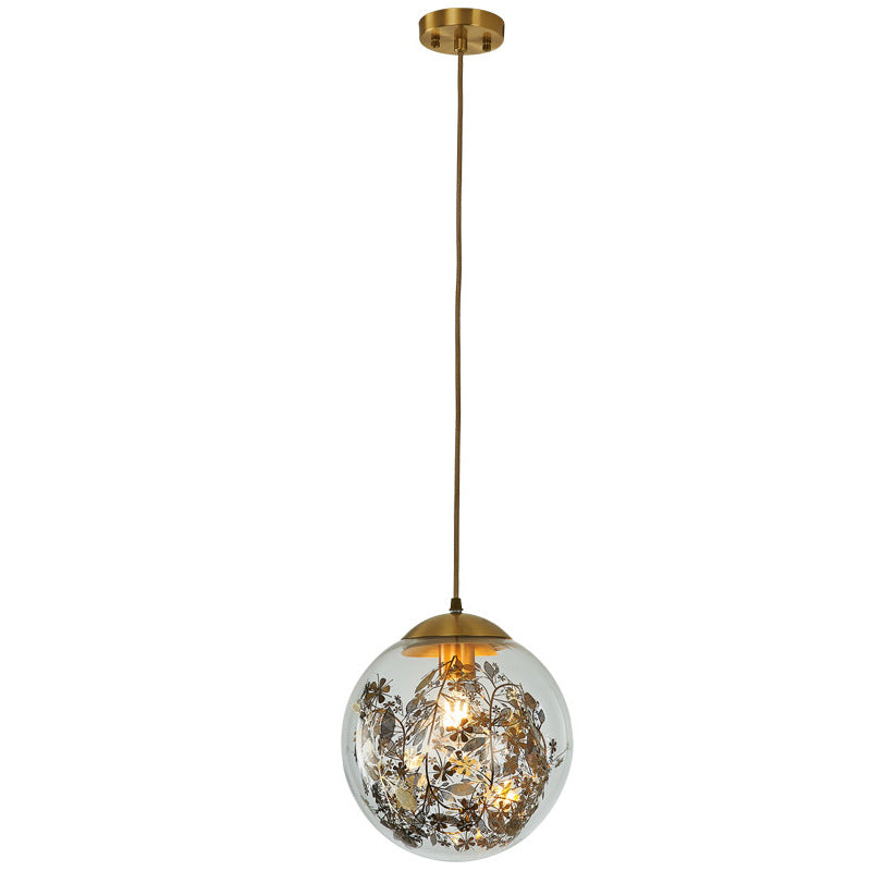 Zeitgenössische Einfachheit Glas Ball Shade Messing 1-Licht Pendelleuchte für Wohnzimmer 