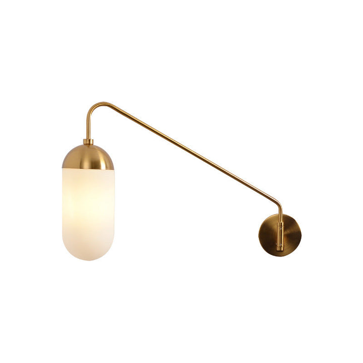 Zeitgenössische nordische Eisen-Glas-Säulen-Wandlampe mit 1 Licht und schwenkbarem Arm, langem Stab, für Wohnzimmer und Schlafzimmer 