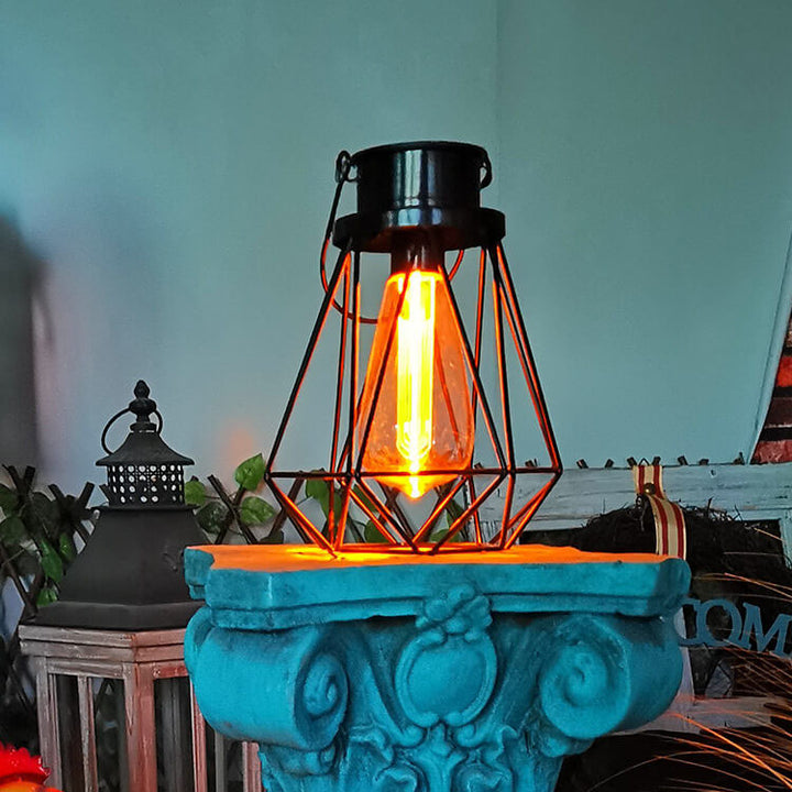 ソーラー レトロ アイアン ランタン ジオメトリー LED 装飾 アウトドア ランドスケープ ライト 