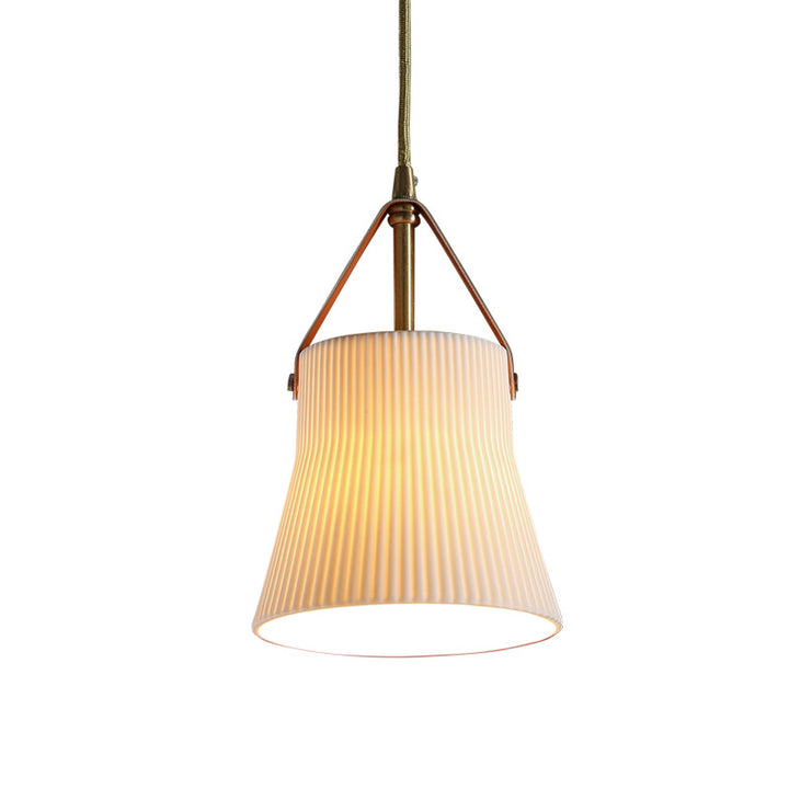 【ひとぼし】 Japanese Vintage Ceramic Cone Brass Leather 1-Light Pendant Light