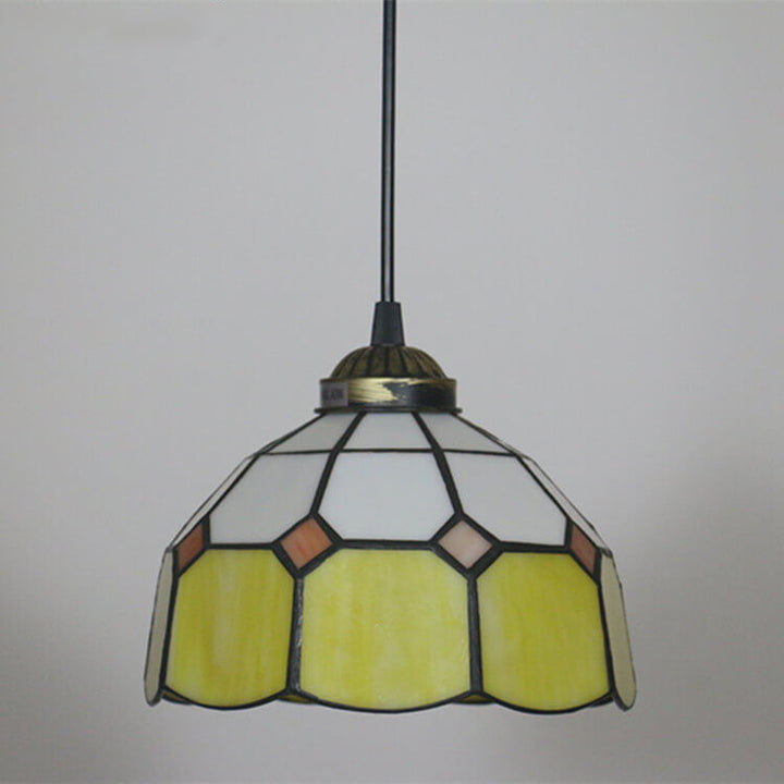 Traditional Tiffany Stained Glass Iron Dome Shade Round 1-Light Pendant Light for Living Room