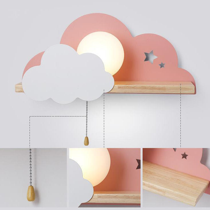 Nordic Macaron Cloud Glass Wood 1-Light Wall Sconce Lamp