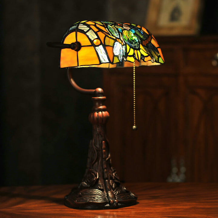 Tiffany Libelle Rose Glas 1-Licht Tischlampe 