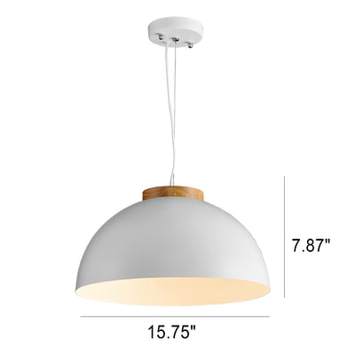 Modern Solid Color Half Round Solid Wood Iron 1-Light Pendant Lamp