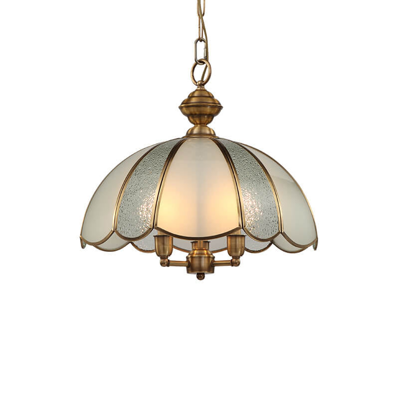 Lámpara colgante de 3 luces con pantalla de flor de vidrio de cobre industrial 