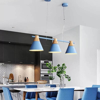 Nordic Macaron Cone Shade Wood Top 3-Light Chandelier