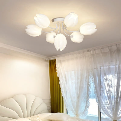 Modern Tulip Flower Shape 7/11/13 Light  Semi-Flush Mount Ceiling Light