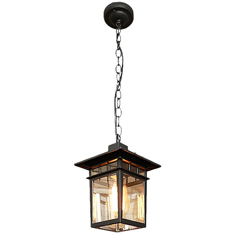 Outdoor European Square Cage Aluminum Glass 1-Light Waterproof Patio Pendant Light