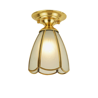 European Luxury Brass Glass Cone 1-Light Semi-Flush Mount Ceiling Light