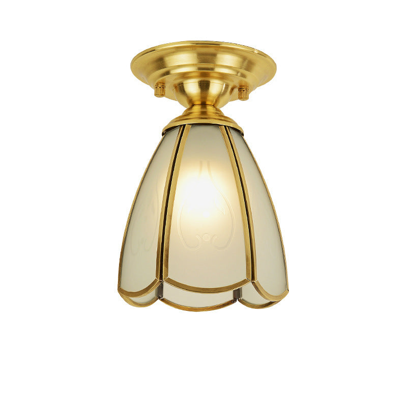 European Luxury Brass Glass Cone 1-Light Semi-Flush Mount Ceiling Light