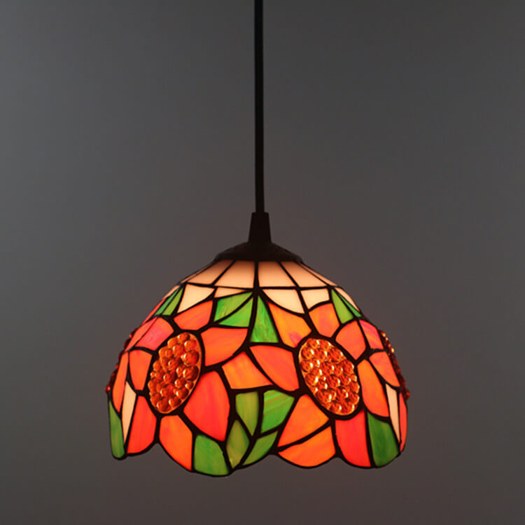 European Tiffany Sunflower Dome Stained Glass 1-Light Pendant Light