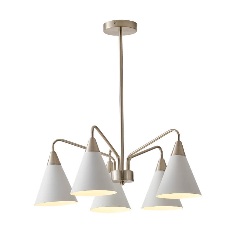 Modern Minimalist Cone Shade Sand Nickel Branch Iron 3/5 Light Chandelier for Living Room