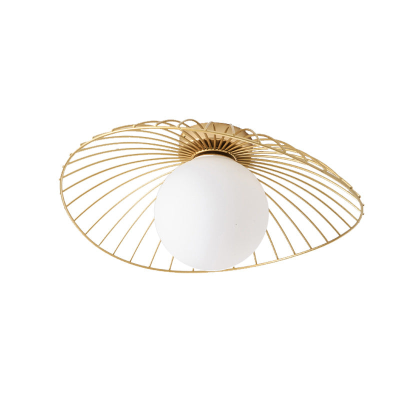 Nordic Creative Glass Straw Hat 1-Light Semi-Flush Mount Ceiling Light