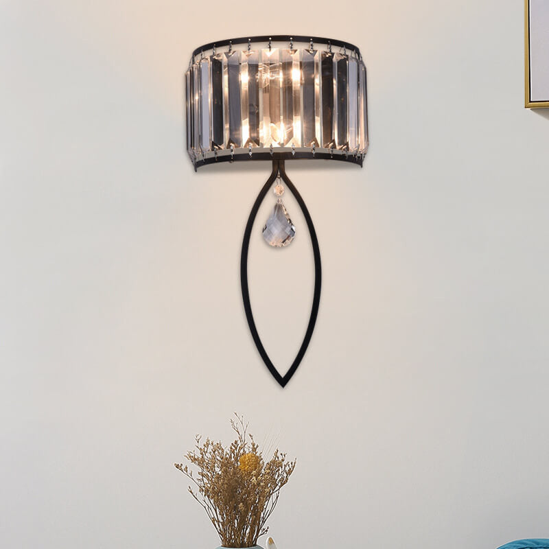 Aplique de pared de 2 luces con lámpara de anillo ovalado de media columna de cristal moderno de lujo 