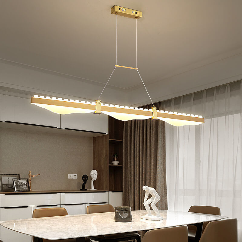 Moderner minimalistischer langer geometrischer LED-Inselleuchter aus Aluminium-Acryl