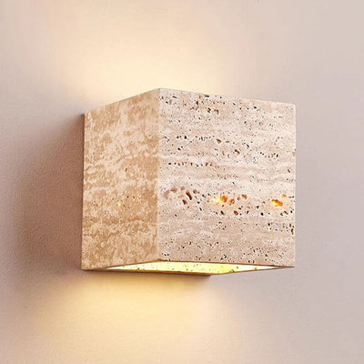 Lámpara Aplique de Pared LED Cuadrada Rectangular Minimalista Moderna de Travertino Amarillo para Patio Exterior 