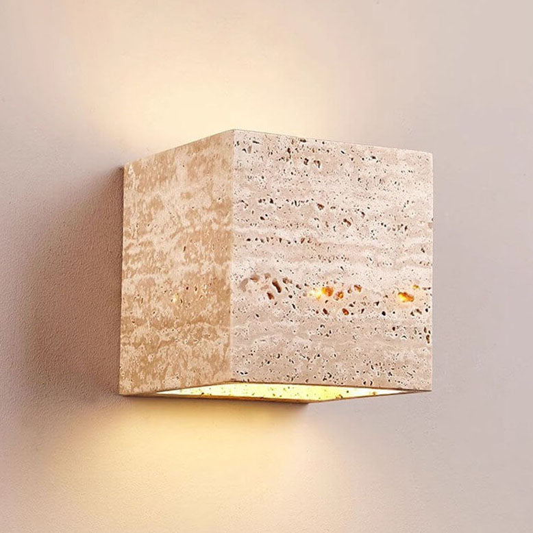 Lámpara Aplique de Pared LED Cuadrada Rectangular Minimalista Moderna de Travertino Amarillo para Patio Exterior 