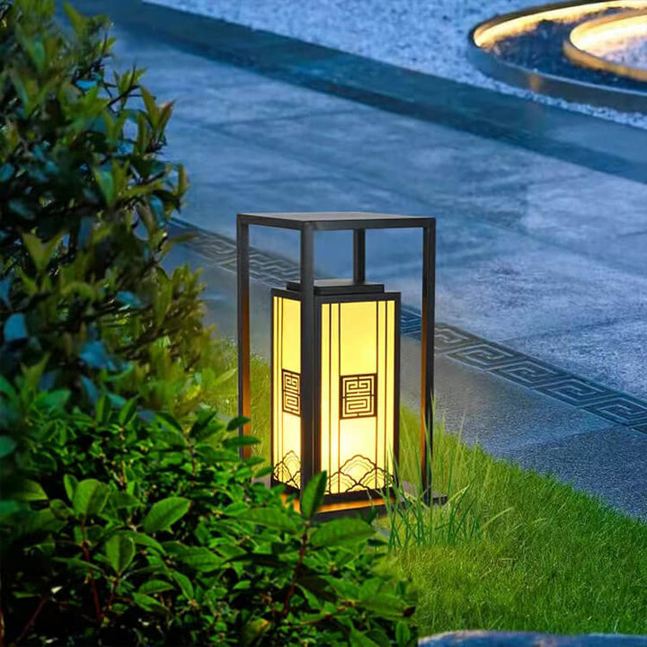 Moderner wasserdichter LED-Rasen- und Landschaftsstrahler in quadratischer Säulenform mit Marmoroptik im chinesischen Stil für den Außenbereich, Patio 