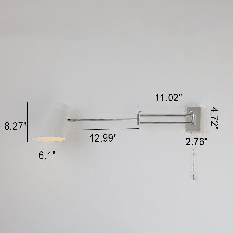 Applique murale à 1 lumière avec abat-jour conique nordique en fer rotatif 