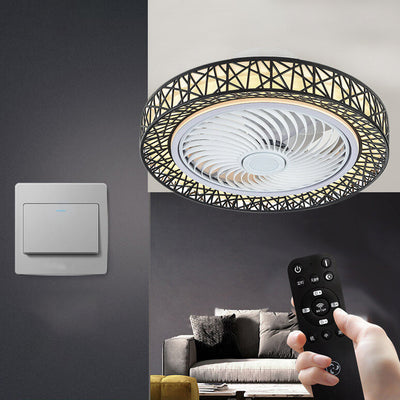 Modern Luxury Round Lace LED Flush Mount Ceiling Fan Light