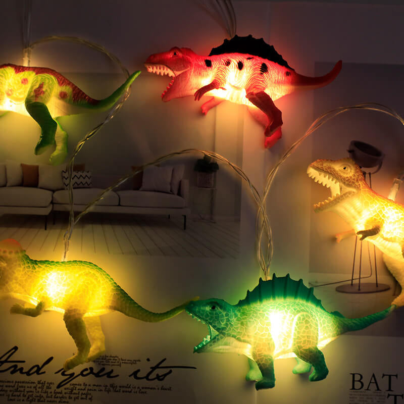 Lumière de guirlande à LED avec boîte à piles et décoration de dinosaure dessin animé créatif 